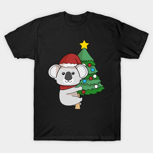 Koala Bear Christmas Holiday Shirt with Christmas tree and Santa hat for animal lovers T-Shirt by TheBeardComic